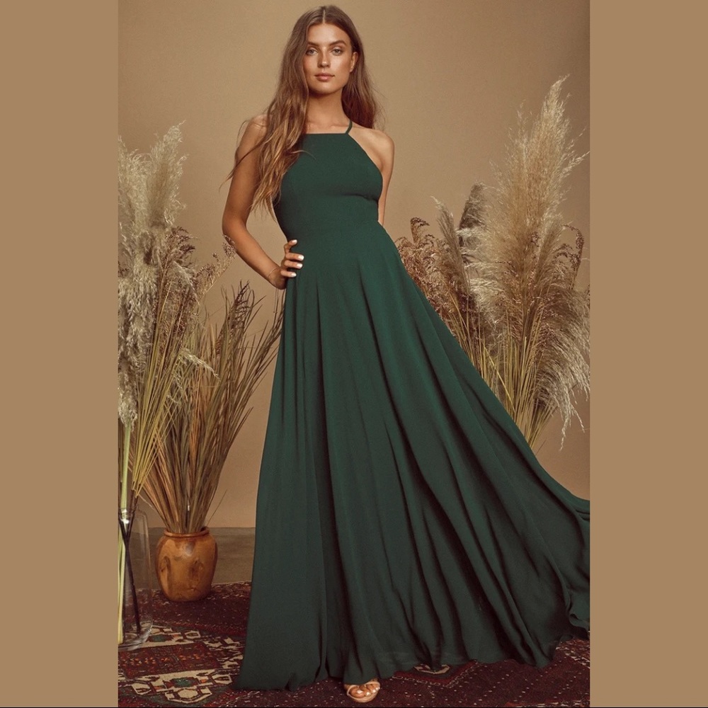 LULU’S Mythical Kind of Love Dark Green Maxi Dress